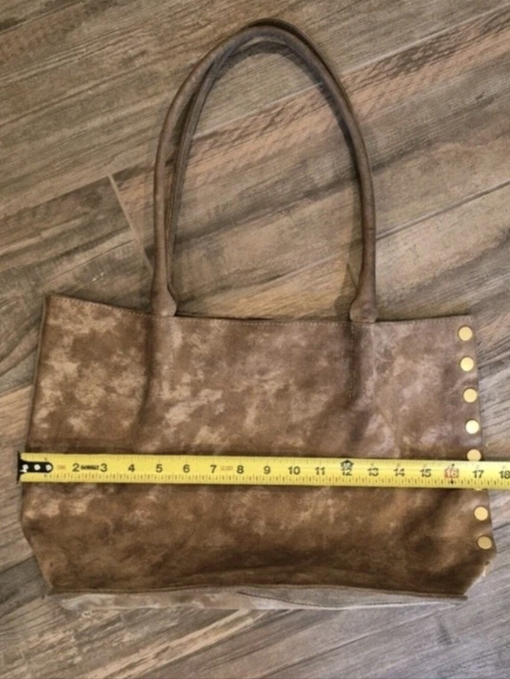 Hammitt Brown Metallic Shimmer Suede Brushed Gold Rivets Oliver Tote Bag - Picture 10 of 15